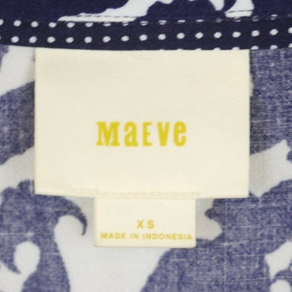 Maeve Alexa Women's XS Blue White Linen Blend V-Neck 3/4 Sleeve Shirred Blouse - Picture 8 of 10